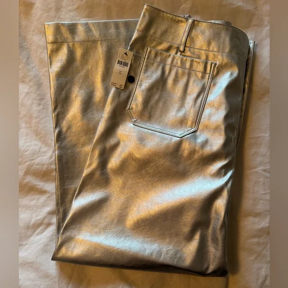 NWT Maeve by Anthropologie Colette Silver Cropped Wide-Leg Metallic Pants - Picture 6 of 13